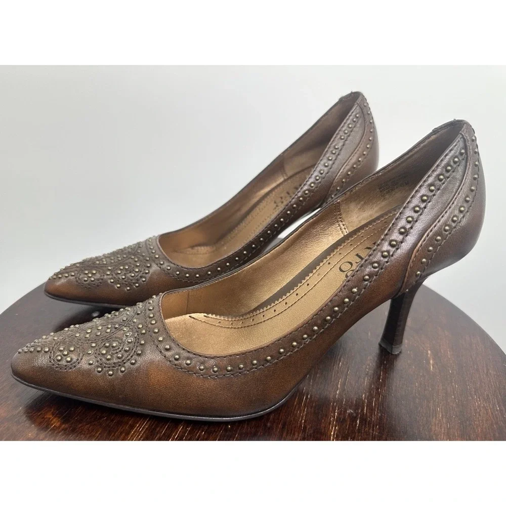 Franco Sarto Women's Heels Vintage Brown Leather Pointed Western Size 6 M
